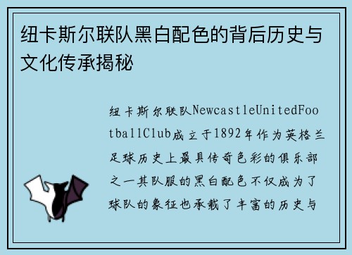 纽卡斯尔联队黑白配色的背后历史与文化传承揭秘
