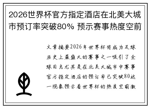 2026世界杯官方指定酒店在北美大城市预订率突破80% 预示赛事热度空前 2026世界杯官方指定酒店在北美大城市预订率突破80% 预示赛事热度空前